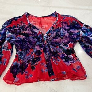 Free People Red and Purple Floral Blouse